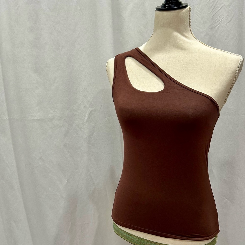 Klassy Network Brown One-Shoulder Tank Top